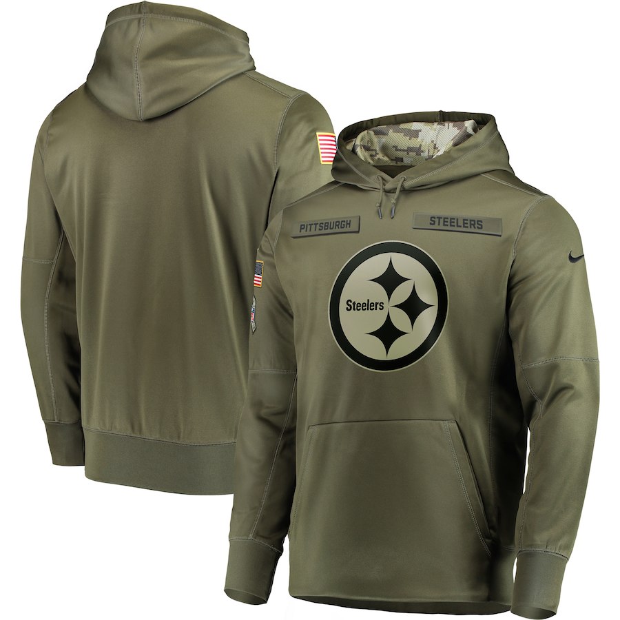 Men Pittsburgh Steelers Nike Olive Salute To Service KO Performance Hoodie Green